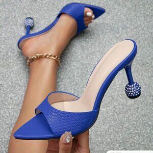 SHEIN Crystal Ball Heeled Slipper Sandal in Blue (US 7)